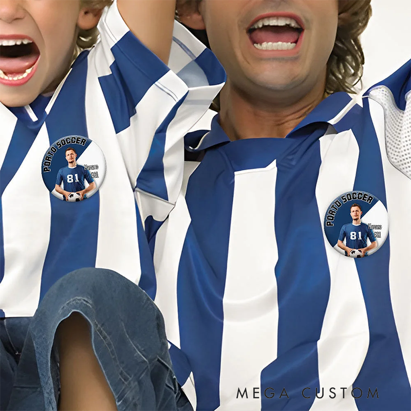 Personalized Baseball Button Pin with Custom Team Name, Player Name, Image, and Number Design