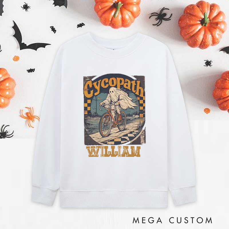 Personalized Halloween Classic Sweatshirts with Vintage Ghost Cycling Theme for Fitness Enthusiasts Bodybuilders and Gym Lovers