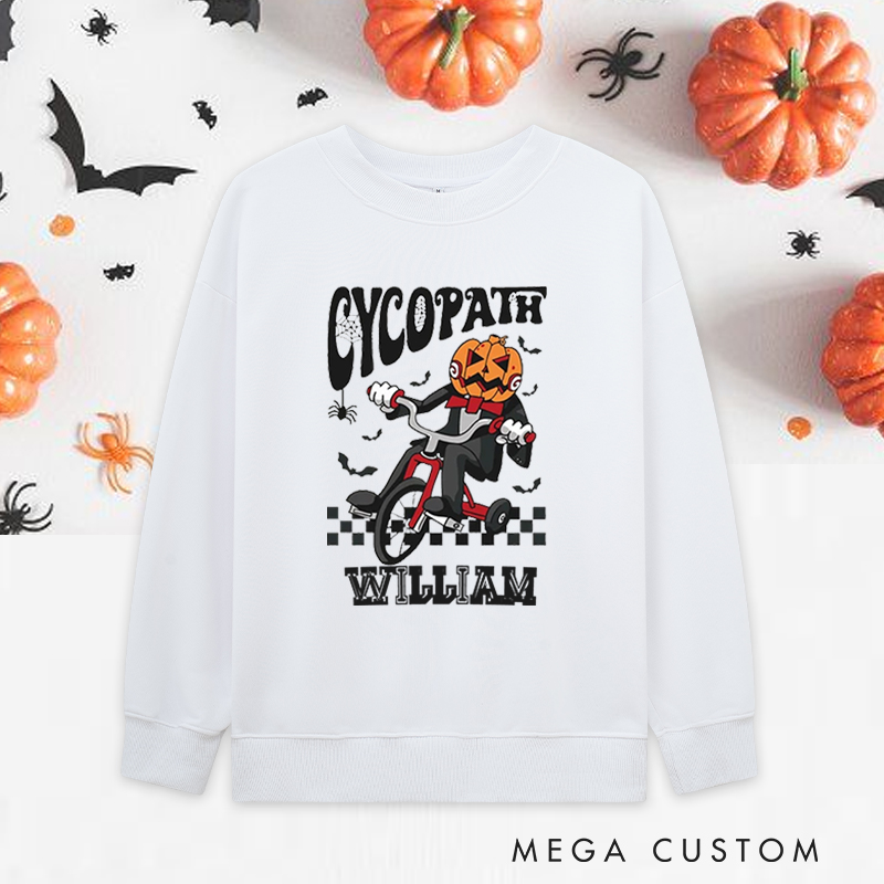 Personalized Halloween Classic Sweatshirts with Pumpkin Head Riding Tricycle for Fitness Enthusiasts Bodybuilders and Gym Lovers