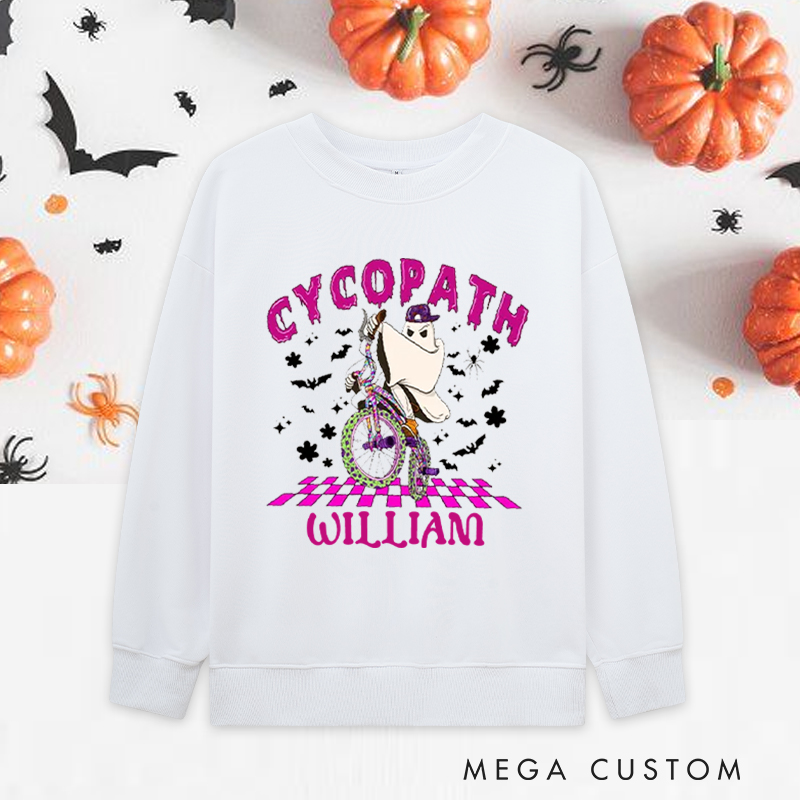 Personalized Halloween Classic Sweatshirts with Funny Ghost Biking with Spooky Bats for Fitness Enthusiasts Bodybuilders and Gym Lovers