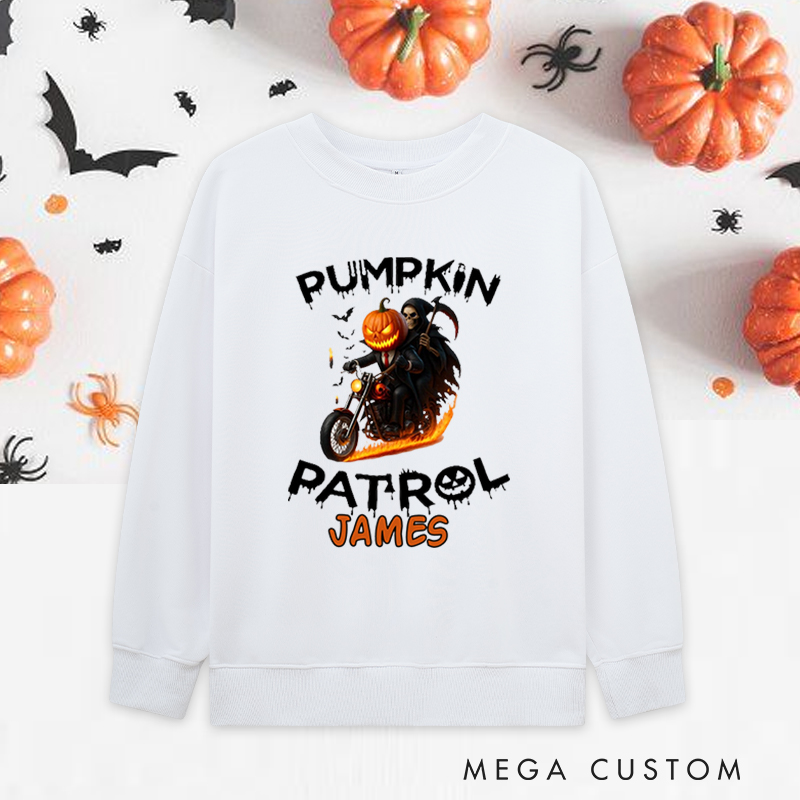 Personalized Halloween Classic Sweatshirts with Pumpkin Head Rider with Flaming Motorcycle for Fitness Enthusiasts Bodybuilders and Gym Lovers