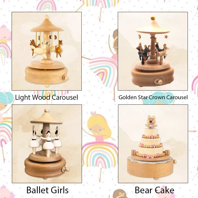 Personalized Musical Wooden Ballerina Carousel Keepsake Engraved Name Music Box Baby Shower Gift Newborn Gifts