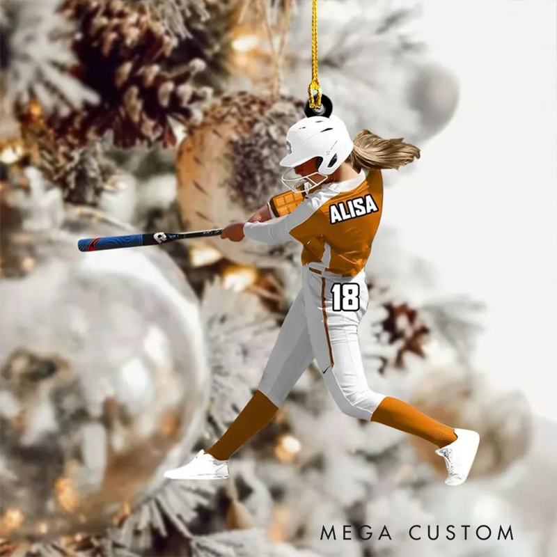 Personalized Softball Player Acrylic Ornament with Custom Name, Number, and Uniform Colors