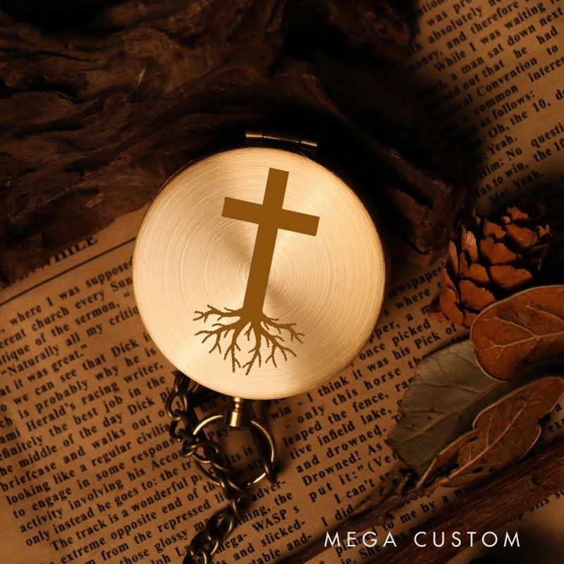 Personalized Cross with Root Luminous Compass with Text Religious Gift Christian Gift Faith Gift