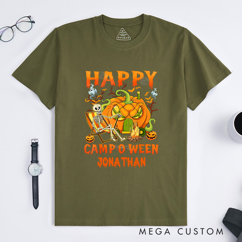 Personalized Camper Halloween T-Shirt Skeleton Camping RV Pumpkin T-Shirt Halloween Gift Outdoor