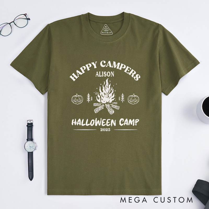 Personalized Halloween Happy Campers T-Shirt Outdoor Bonfire T-Shirt Halloween Gift for Hiking
