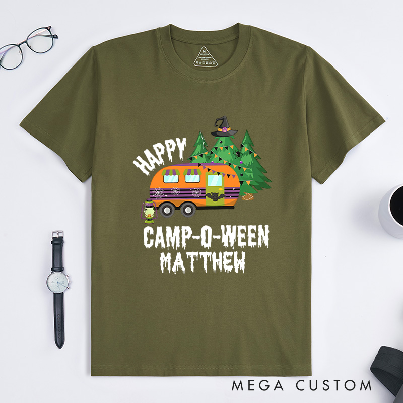 Personalized Happy Camper Halloween T-Shirt Outdoor Camping Adventure Shirt Halloween Gift