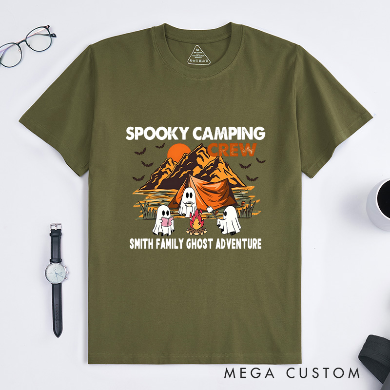 Personalized Spooky Camping Crew T-Shirt Ghostly Adventures T-Shirt Halloween Gift for Hiking Outdoors