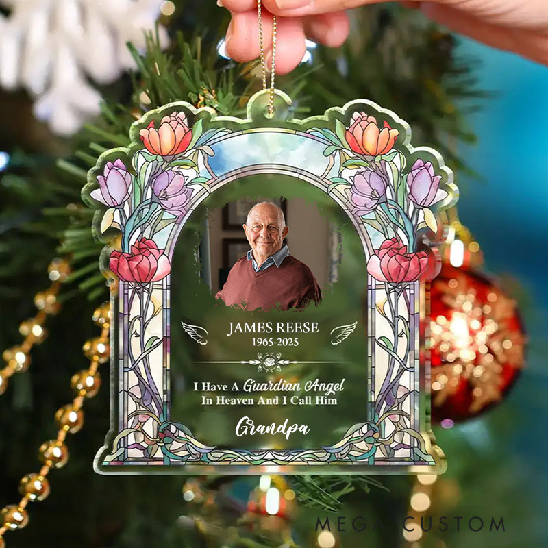 Personalized Memorial Ornament I Have A Guardian Angel in Heaven Acrylic Photo Ornament Sympathy Gift for Loss of Grandfather Grandmother