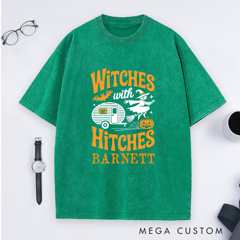 Personalized Camping Halloween Funny Witch Essential Washed T-Shirt Camping RV Pumpkin Shirt Gift Outdoor