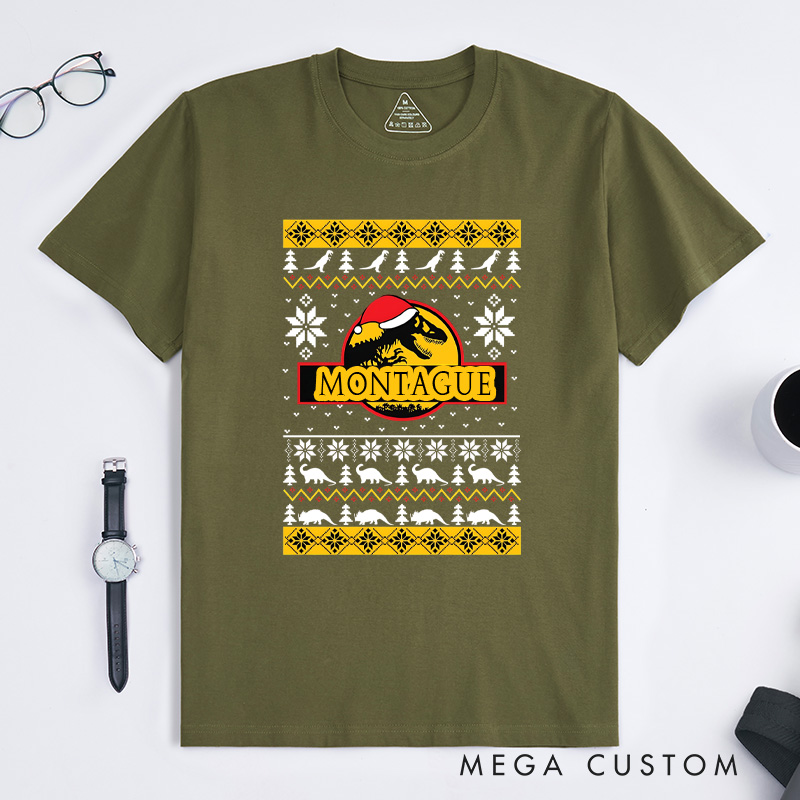 Personalized Merry Christmas T-Shirt Dinosaur Elements T-Shirt Christmas Gift for Geek Nerd Lovers