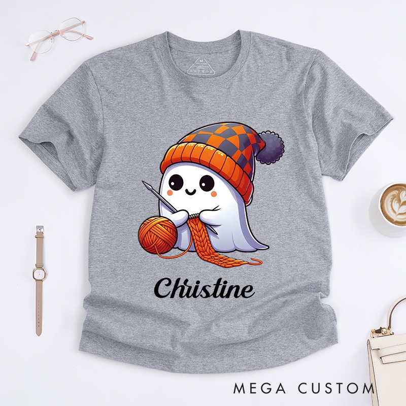 Personalized Halloween Ghost Classic T-Shirts for Knitting Lovers Funny Kintting Shirt 