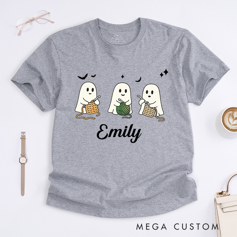 Personalized Crochet Ghost Classic T-Shirts for Crocheting Lovers Halloween Gift for Crocheter
