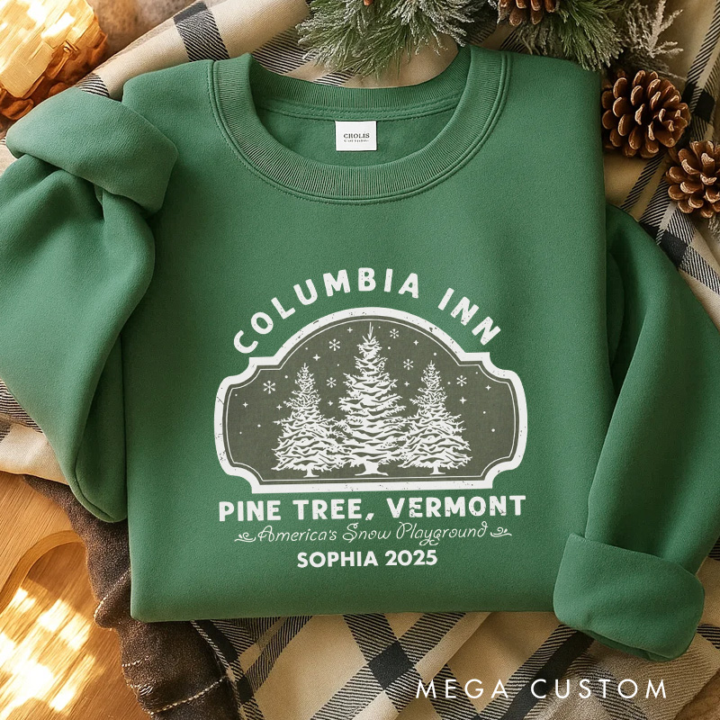 Personalized Pine Tree Inn Christmas Movie Classic Sweatshirt Vintage Holiday Movies Crewneck Family Movie Shirt