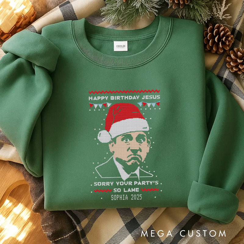 Personalized Happy Birthday Jesus Christmas Funny Classic Sweatshirt Daily Grind TV Series Crewneck Movie Holiday Shirt