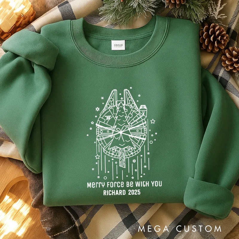 Personalized Merry Force be with You Christmas Classic Sweatshirt Galaxy War Film Crewneck Movie Holiday Shirt