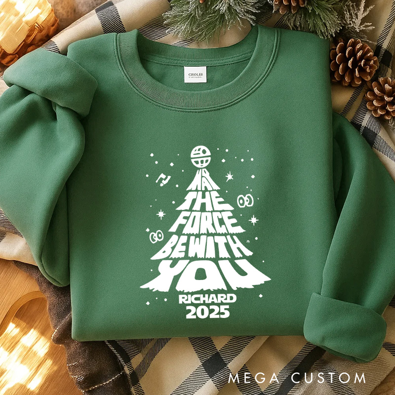 Personalized May the Force be with You Christmas Classic Sweatshirt Galaxy War Film Crewneck Movie Holiday Shirt