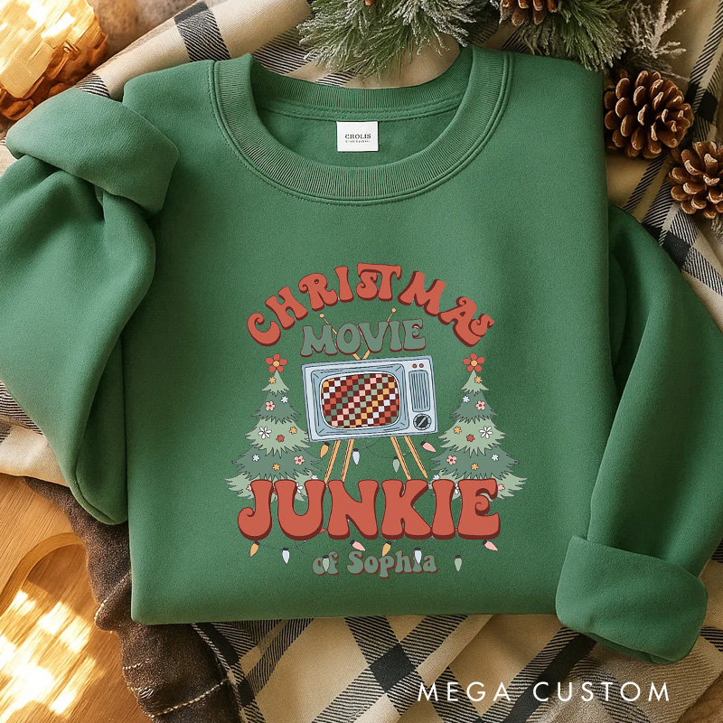 Personalized Christmas Movie Junkie Classic Sweatshirt Christmas Film Crewneck Movie Holiday Shirt