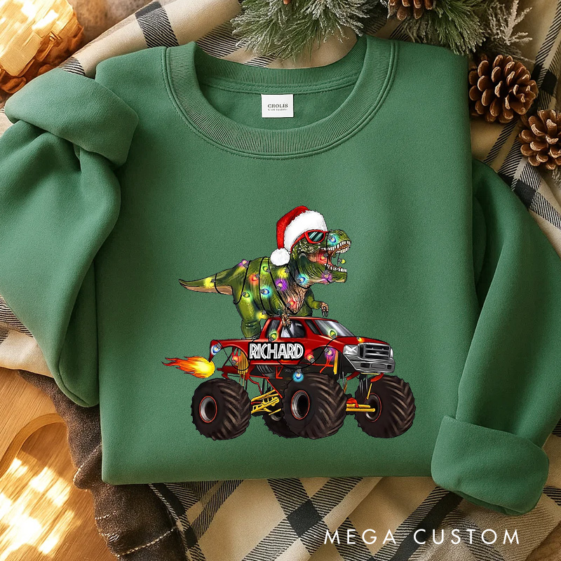 Personalized The Truck Christmas Funny Classic Sweatshirt Dinosaurs Movie Series Crewneck Movie Holiday Shirt