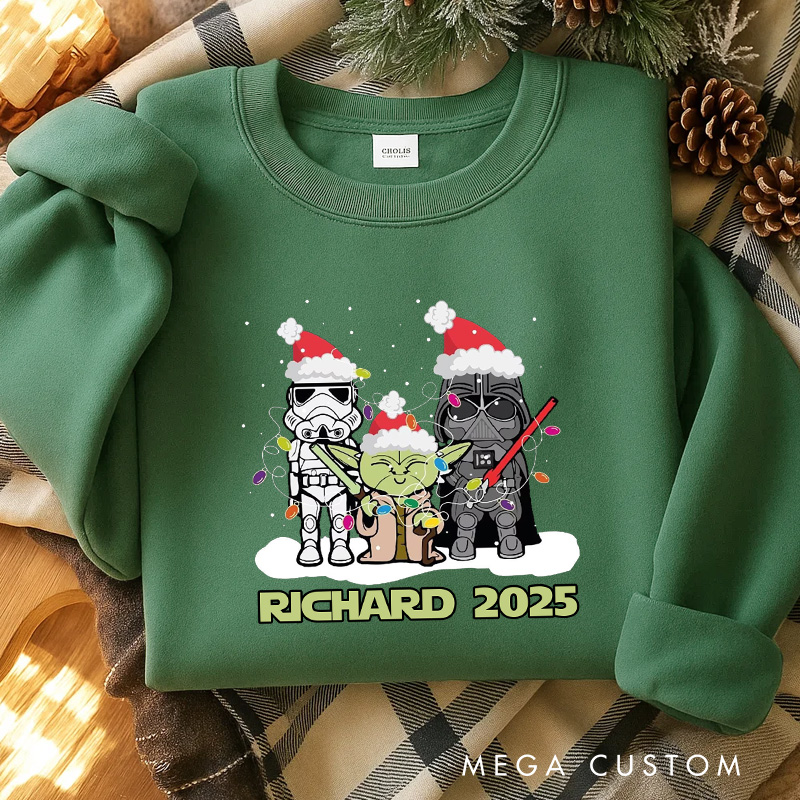 Personalized Cartoon Star Crew Christmas Classic Sweatshirt Galaxy War Film Crewneck Movie Holiday Shirt
