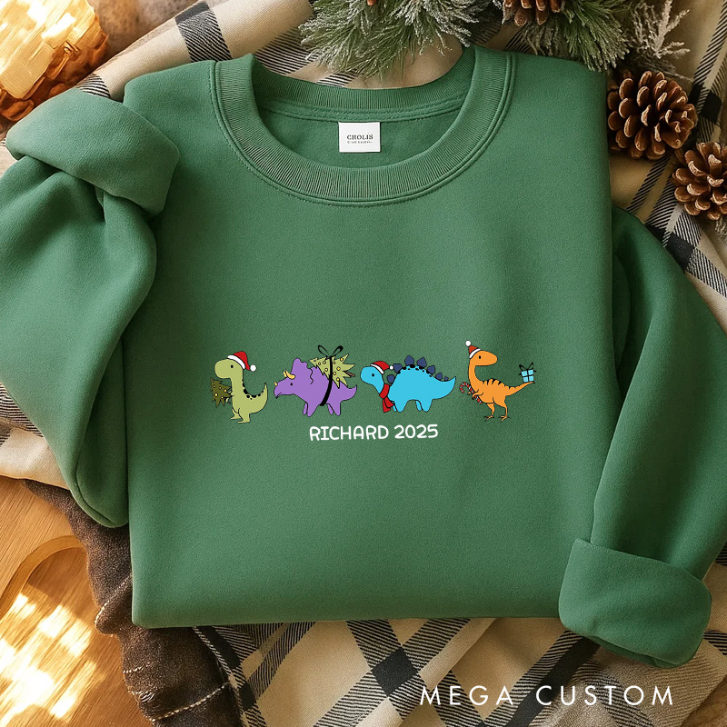 Personalized Cute Little Dinosaurs Christmas Classic Sweatshirt Dinosaurs Movie Series Crewneck Movie Holiday Shirt