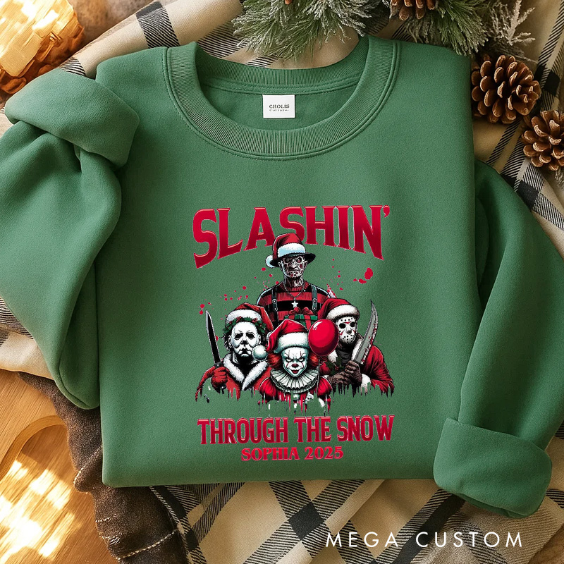 Personalized Slashing Christmas Classic Sweatshirt Retro Horror Film Series Crewneck Movie Holiday Shirt