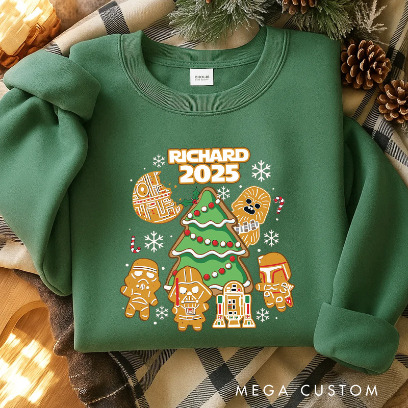 Personalized Star Gingerbread Christmas Classic Sweatshirt Galaxy War Film Crewneck Movie Holiday Shirt