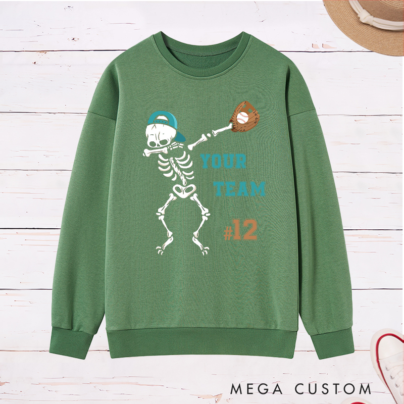 Personalized Skeleton Baseball Sweatshirt with Custom Team Name and Number