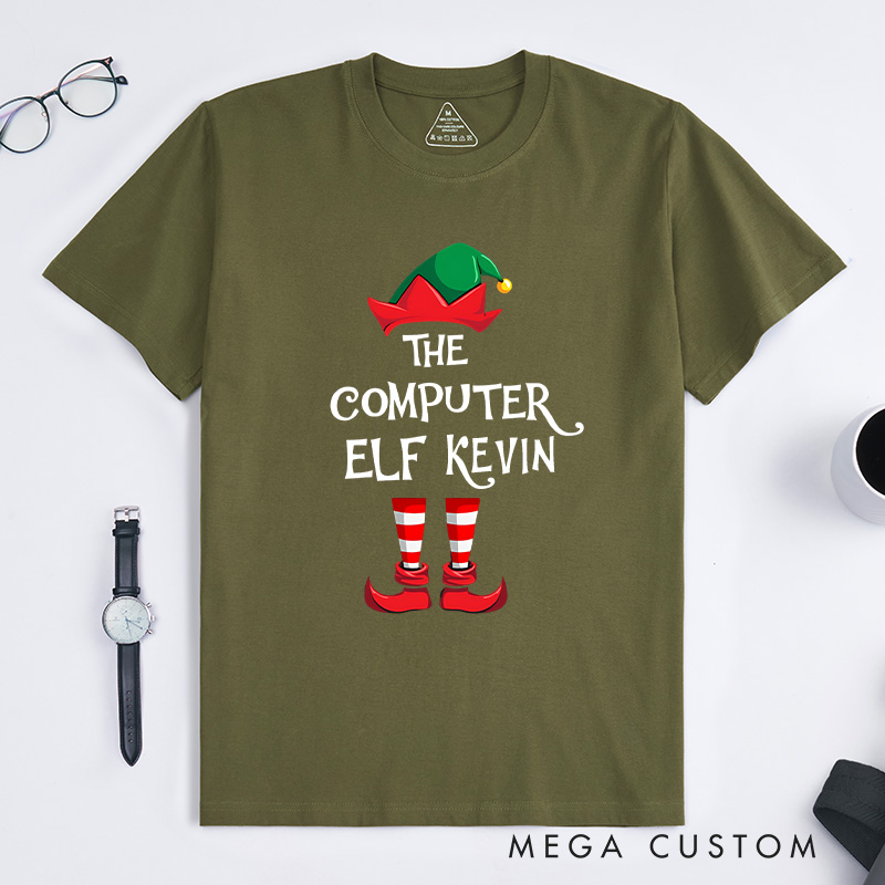 Personalized the Computer Elf Christmas T-Shirt Programmer Technology Lovers Shirt Christmas Gift for Geek