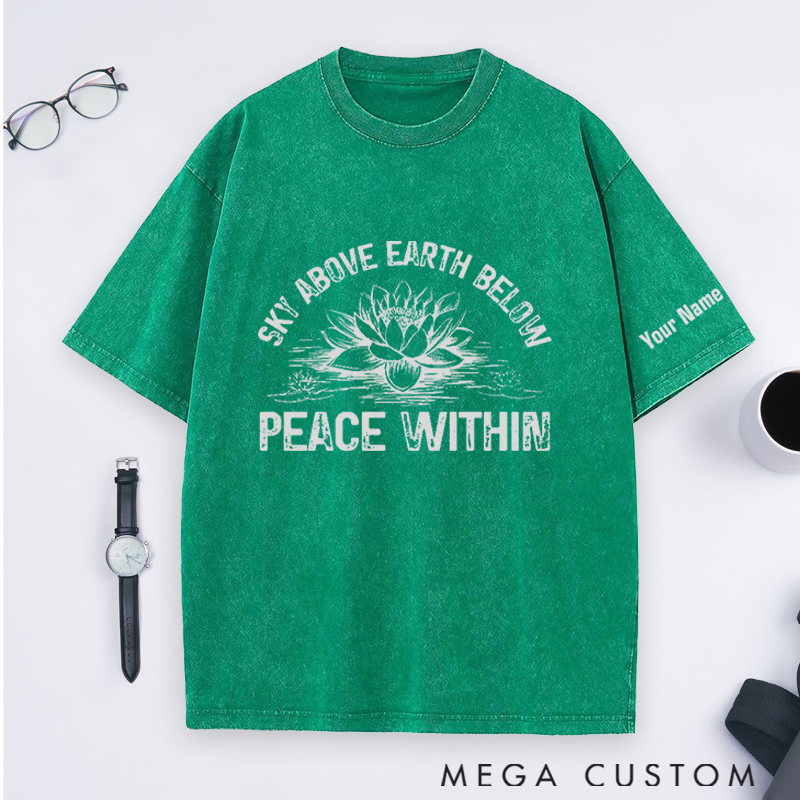 Personalized Yoga T-Shirt with Sky Above Earth Below Peace Within Design Perfect Gift for Yoga Lover