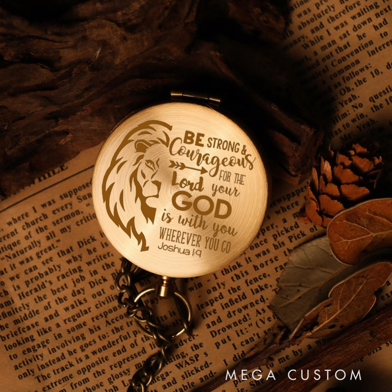 Personalized Lion Joshua 1:9 Luminous Compass with Text Religious Gift First Communion Gift