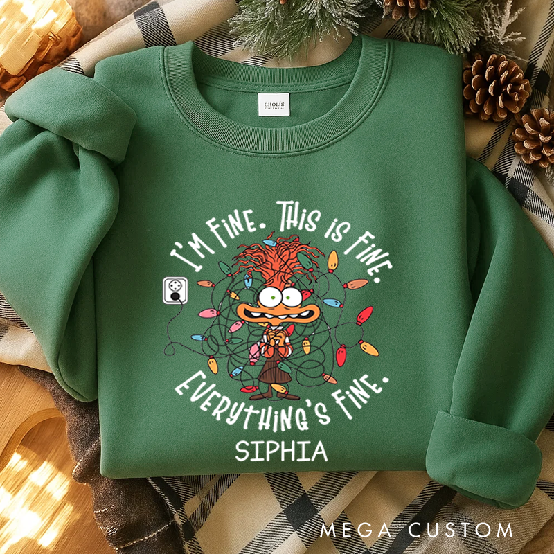 Personalized Classic Sweatshirts It's Fine This Is Fine Everything Is Fine Christmas Light Sweatshirt
