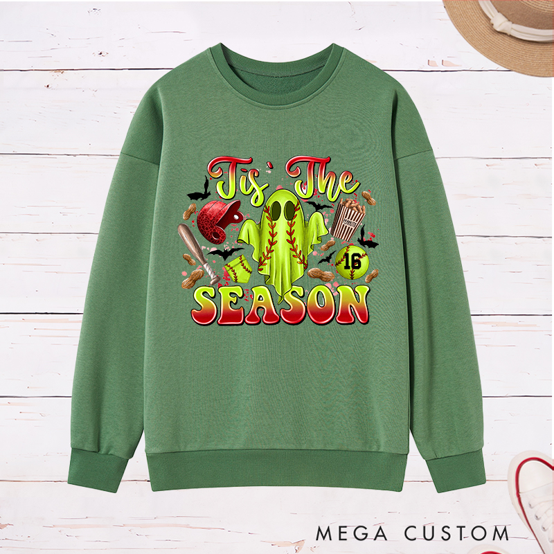 Personalized Halloween Softball Ghostly Cheer Sweatshirt with Custom Number