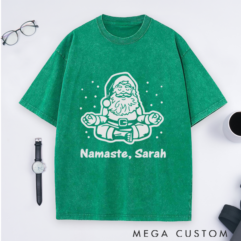 Personalized Santa Yoga T-Shirt with Namaste Design Perfect Gift for Yoga Lover and Christmas