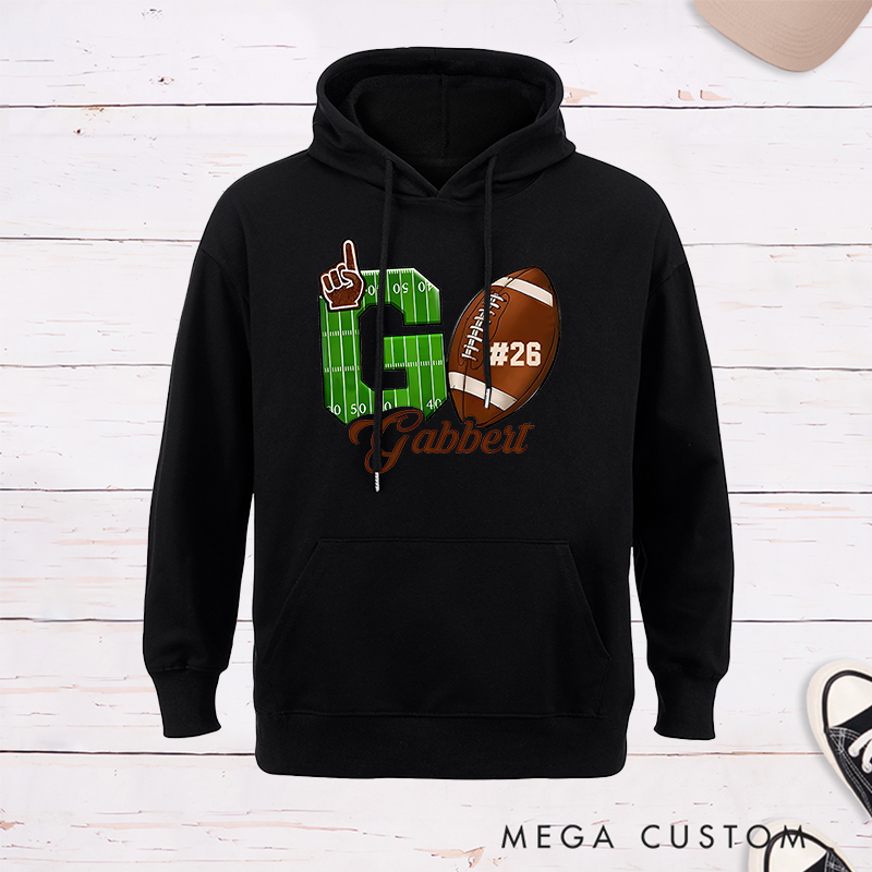 Personalized American Football Go Design Hoodie with Custom Name and Number