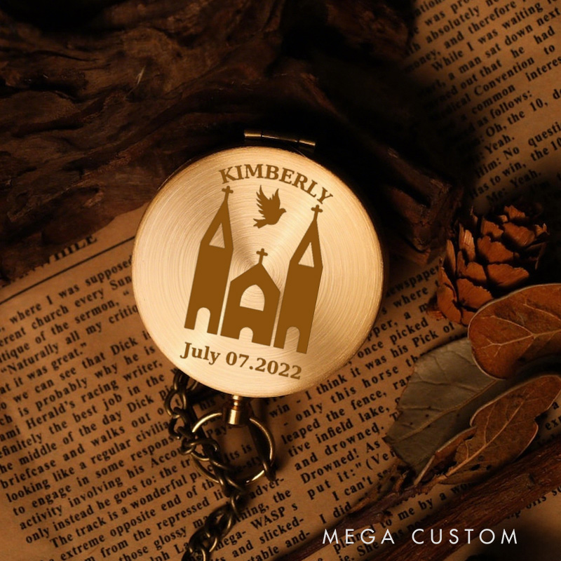 Personalized Church with Dove Luminous Compass with Name and Scripture Religious Gift Christian Gift Faith Gift
