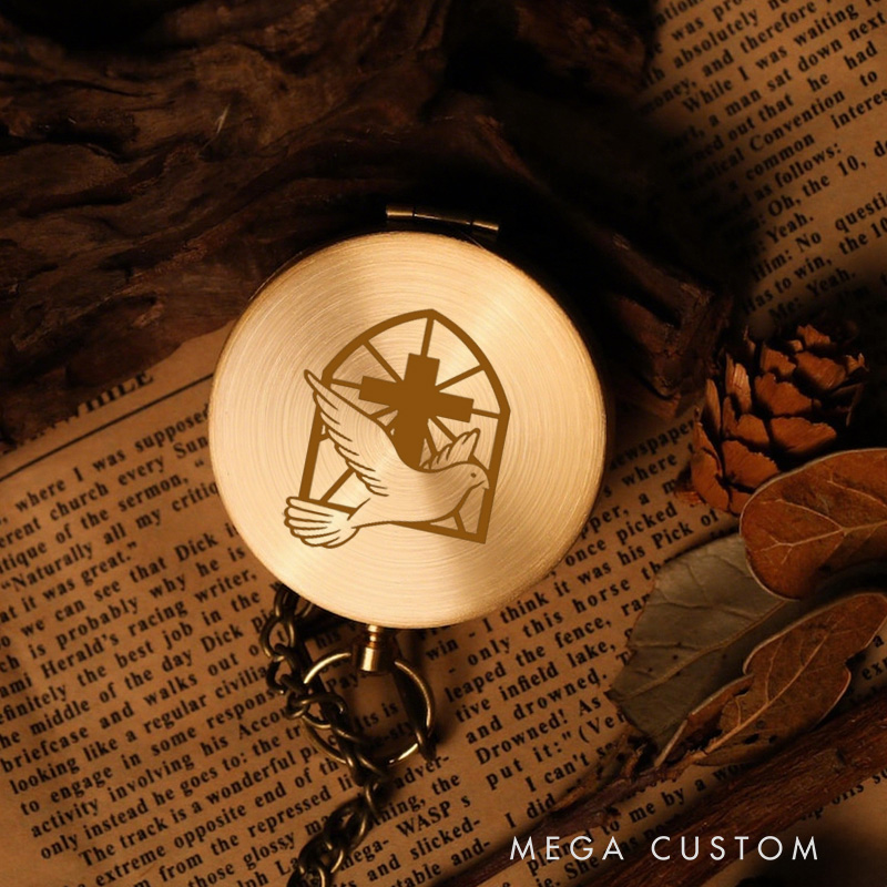 Personalized Dove in Flight and Cross Luminous Compass with Scripture Religious Gift Christian Gift Faith Gift