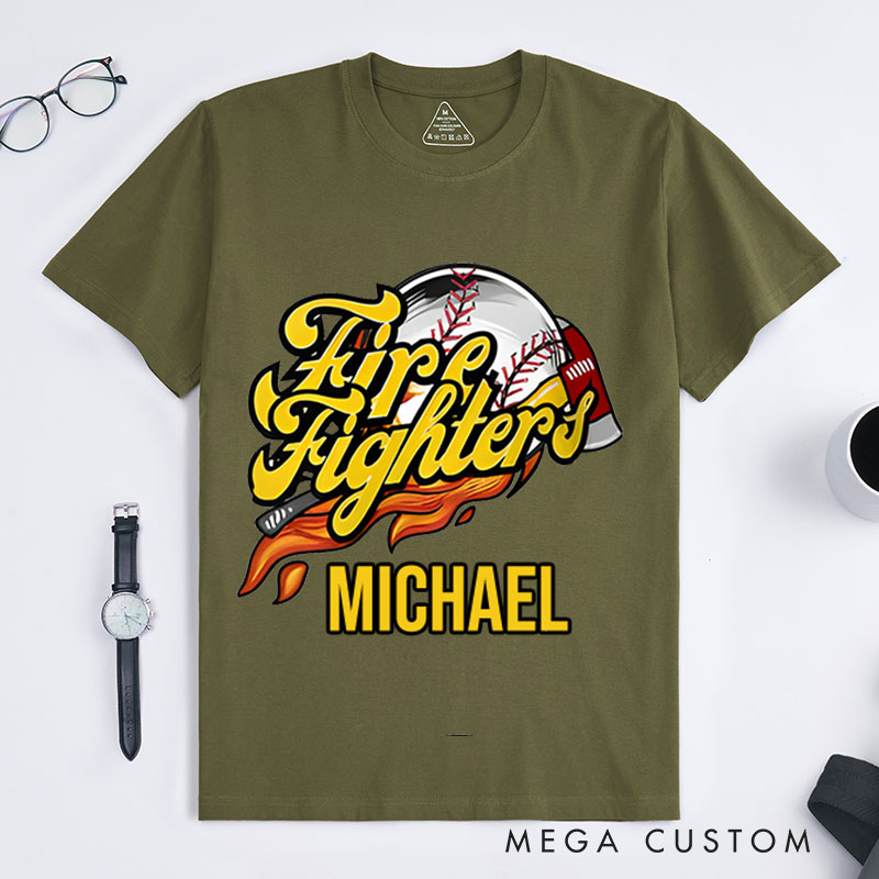 Personalized Firefighter T-Shirts Firefighters Baseball Themed Fashion Design T-Shirts