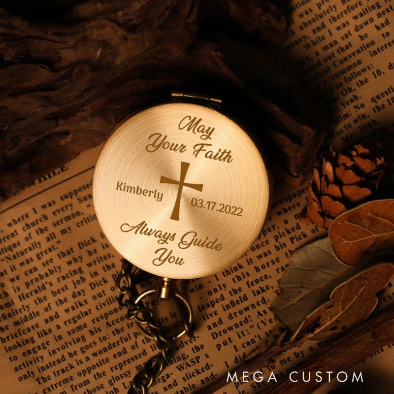Personalized May Your Faith Always Guide you Luminous Compass with Name and Scripture Religious Gift Christian Gift Faith Gift