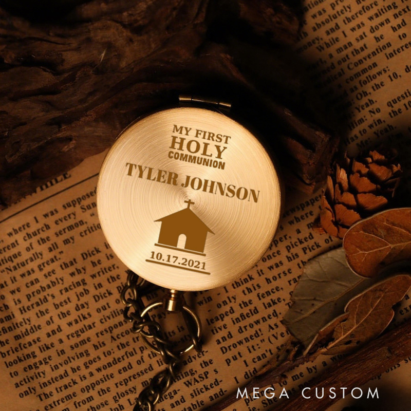Personalized Church Cross Luminous Compass with Name and Scripture Religious Gift First Holy Communion for Boy and Girls