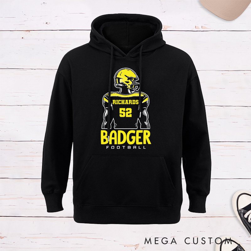 Personalized American Football Hoodie with Custom Team Name and Number on the Player Back