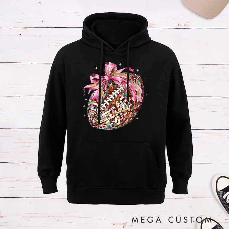 Personalized American Football Pink Disco Hoodies with Custom Name,Cute Girly Football Gift for Women