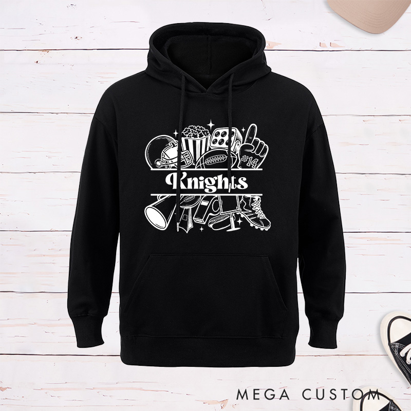 Personalized American Football Fun Iconic Design Hoddies with Custom Text and Number