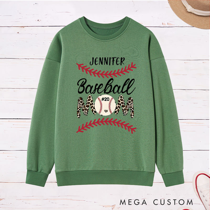 Personalized Baseball Mom Sweatshirt with Stylish Leopard Print and Number