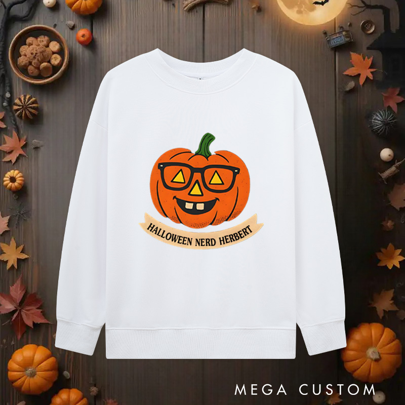 Personalized Halloween Nerd Classic Sweatshirts a Geeky Twist on the Classic Pumpkin Sweatshirts Halloween Gift for Geek