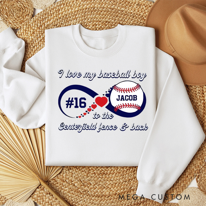 Personalized “I Love My Baseball Boy” Sweatshirt with Custom Name and Number  