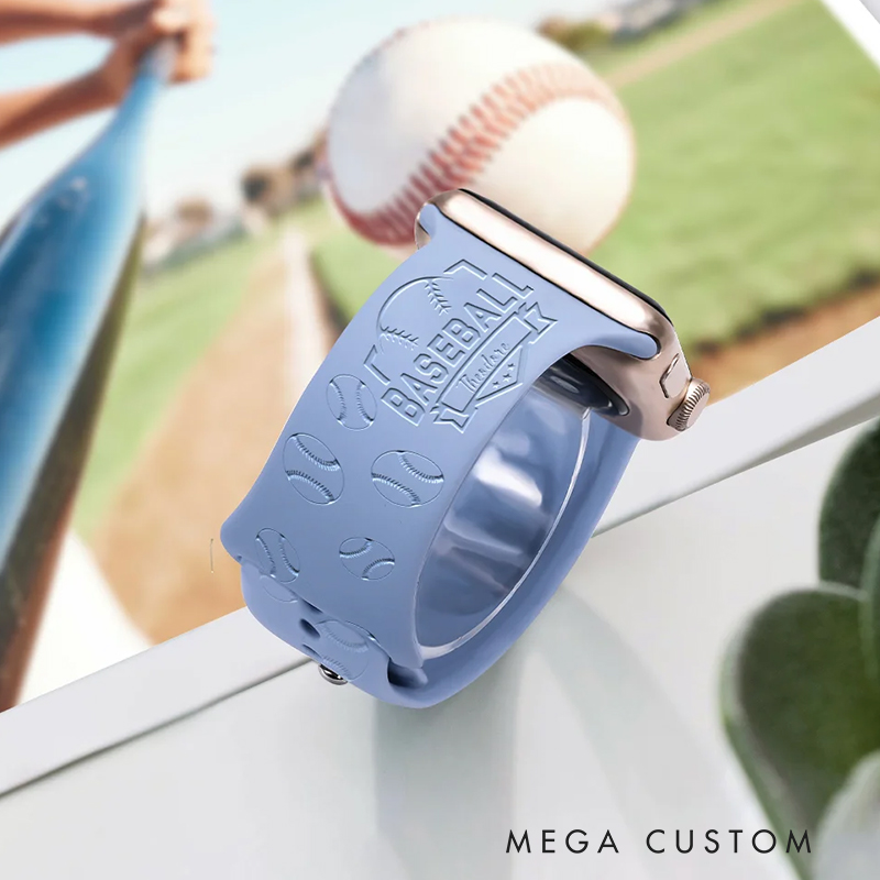 Personalized Baseball Themed Silicone Watch Band with Custom Name  