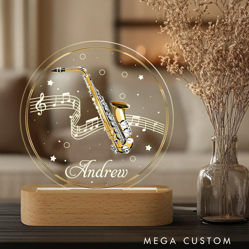 Personalize Saxophone LED Lamp Instrument Night Light Acrylic Saxophone Lamp Music Lover Gift Custom Saxophone Bedside Table