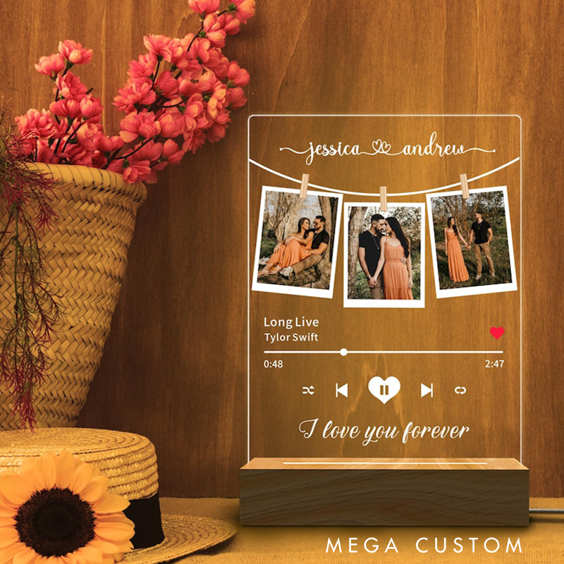 Personalized Music Photo Name Night Light Custom Photo Night Light Music Plaque Personalized Song Acrylic Plaque Bedroom Decor