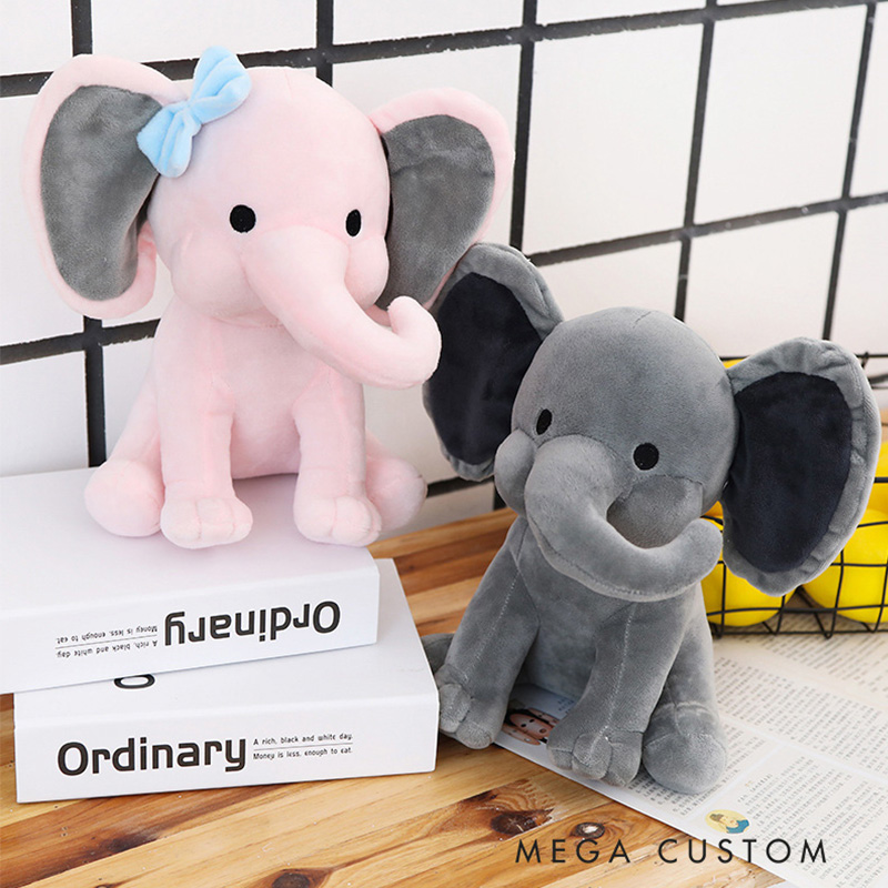 Personalized Cross Polka Dot Stuffed Elephant Plush Toys with Name and Text Religious Gift Baptism Gift for Boys and Girls